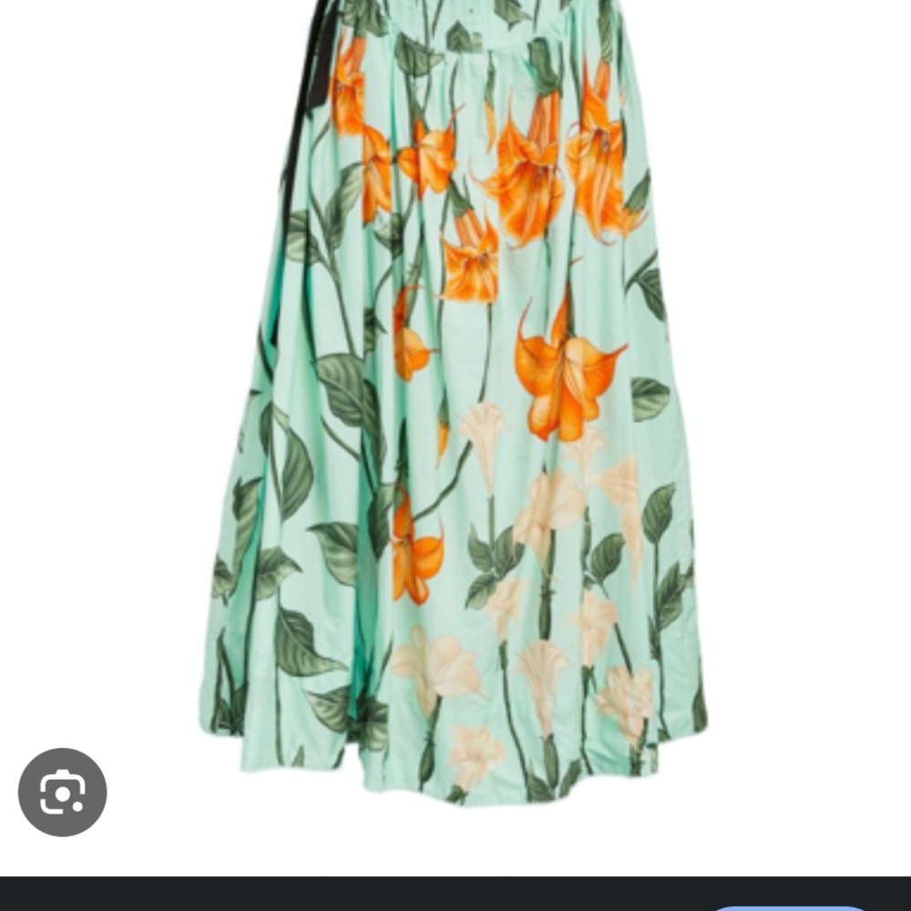 Floral Print Midi Skirt - Green and Orange